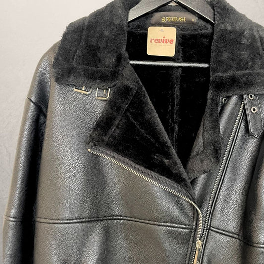 Supertrash black faux lammy coat 36