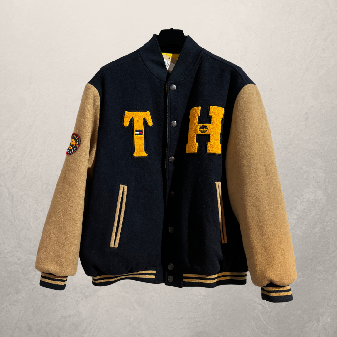 TOMMY HILFIGER X TIMBERLAND navy yellow reversible varsity jacket L