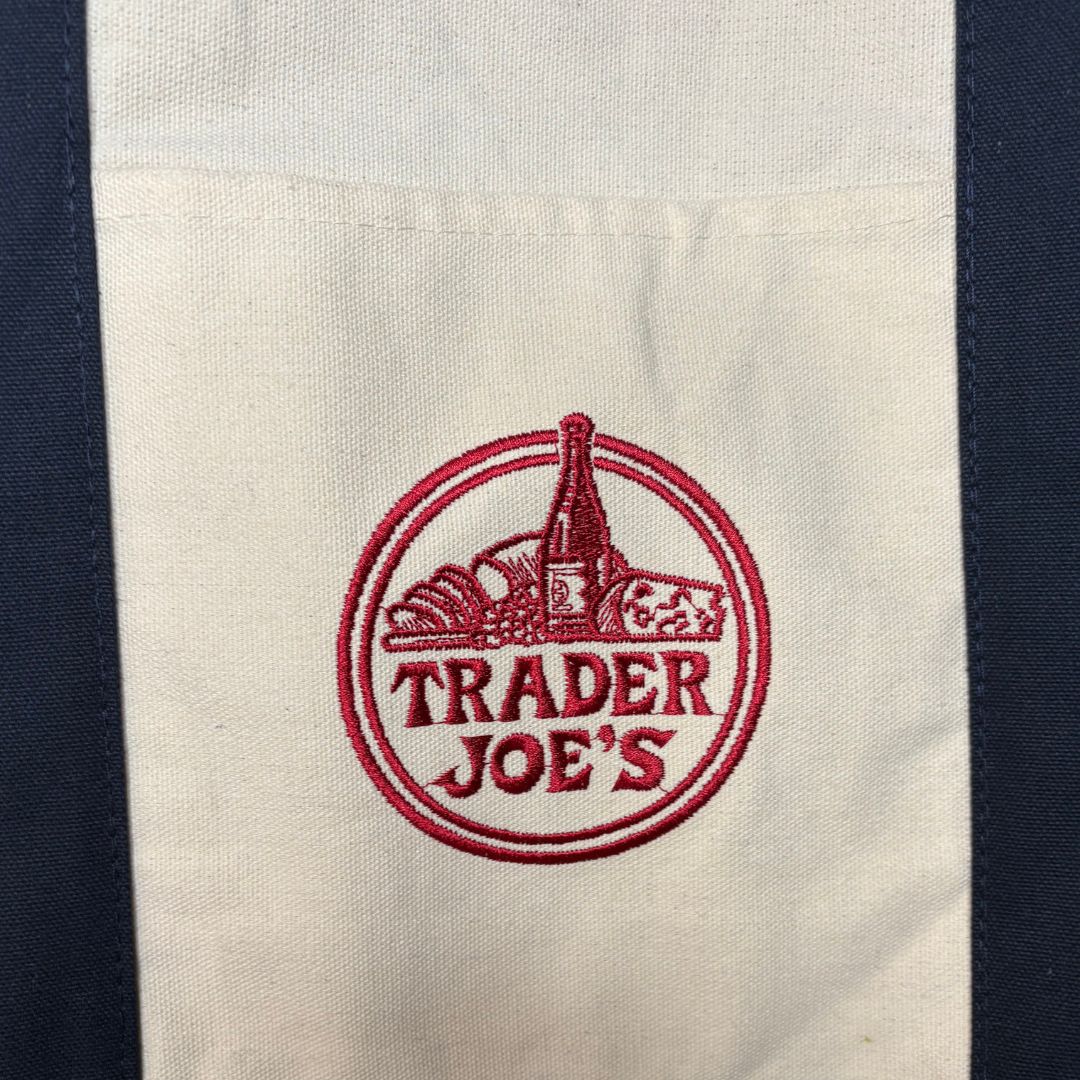 American Trader Joes beige and navy viral tote bag