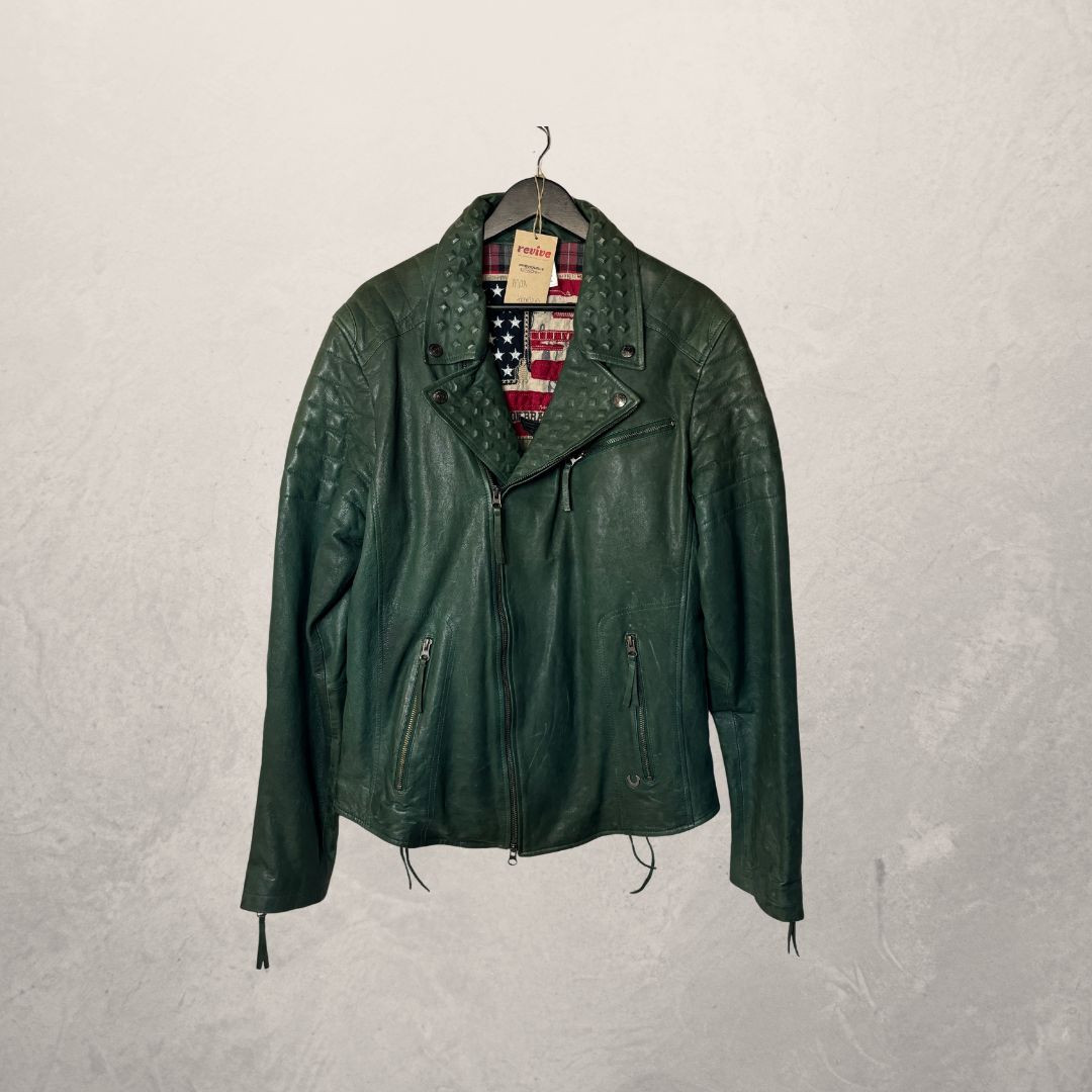 True Religion groene leren jas XL