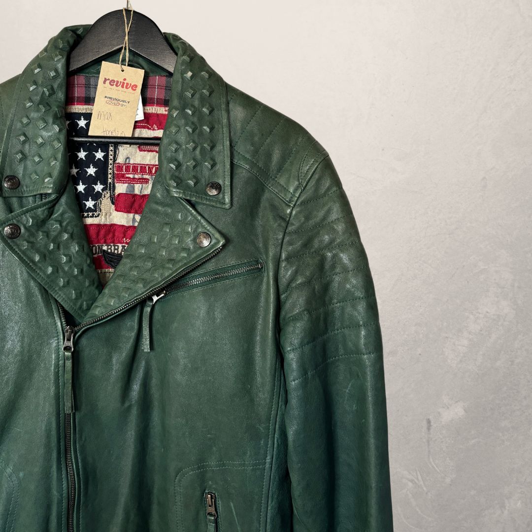 True Religion groene leren jas XL