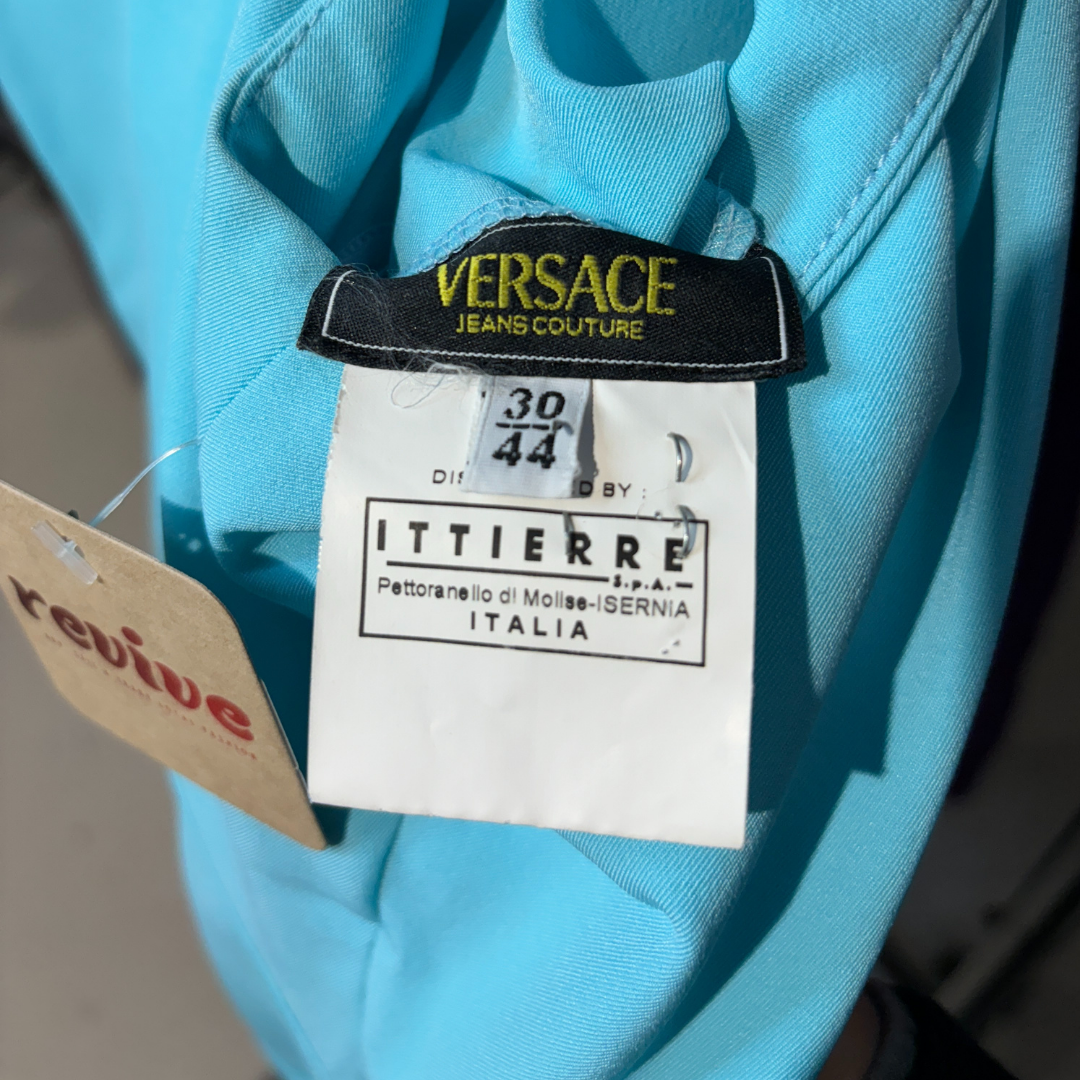 Versace turquoise minijurk M