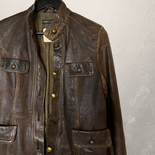 Vintage Arma brown fitted leather jacket M