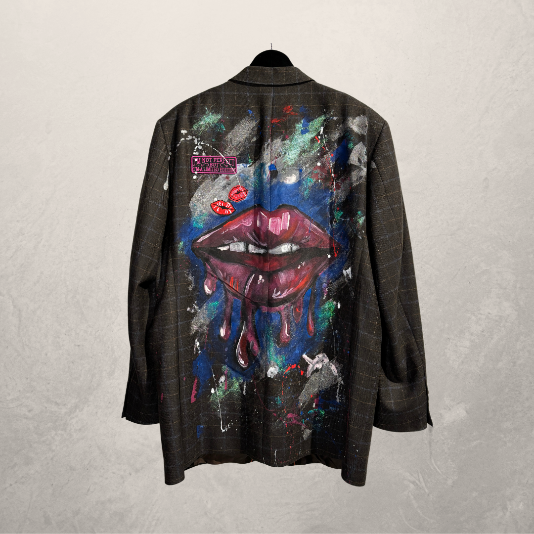 Vintage Balmain bruin geruit lippen geverfd blazer XL - door @Marrart