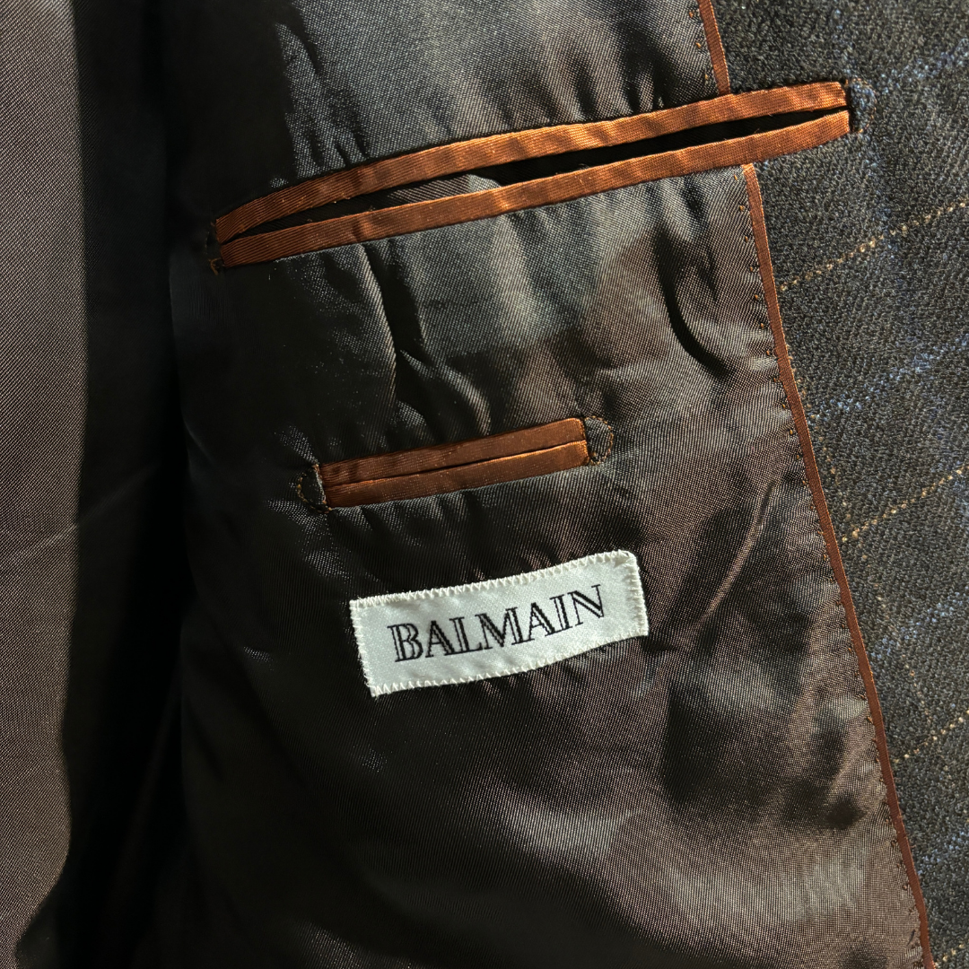 Vintage Balmain bruin geruit lippen geverfd blazer XL - door @Marrart