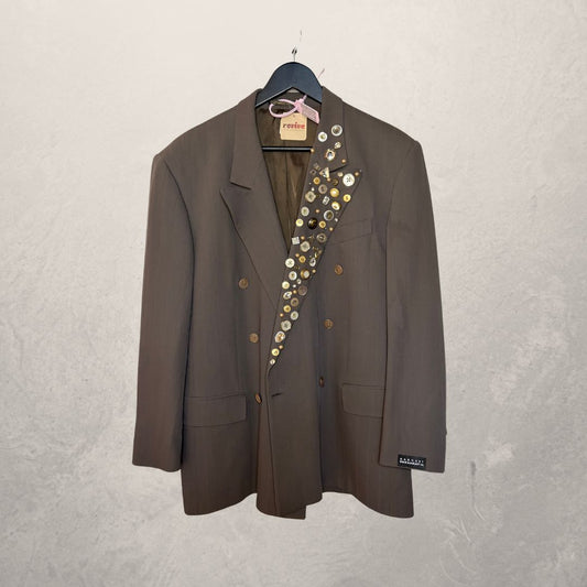 Vintage Beige with a checkered pattern blazer OS- By MARRART