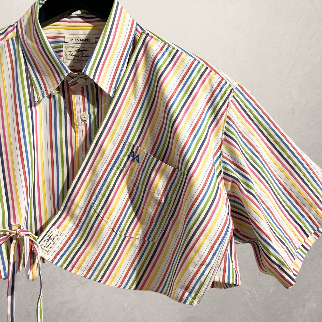 Vintage Burberry multi colored cropped wrap tie blouse S M By Mees.Makes