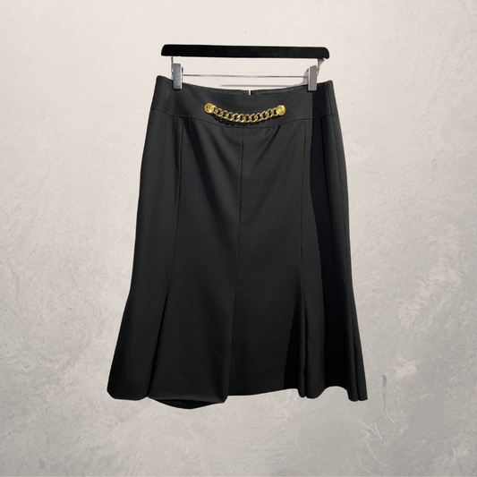 Vintage Celine black wool with gold chain skirt M