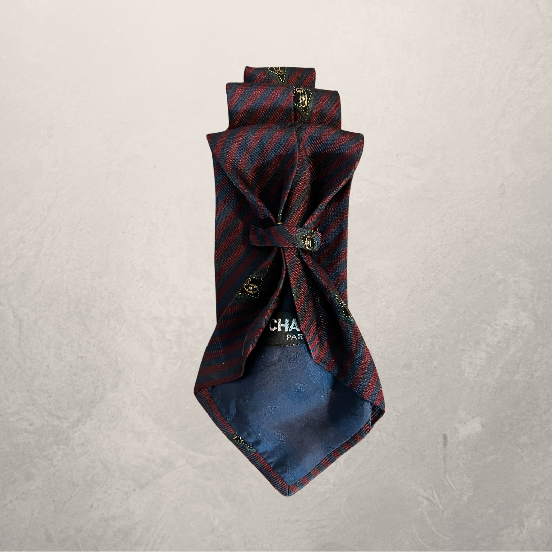 Vintage Chanel marine/rood bewerkte stropdas L- van @MARRART