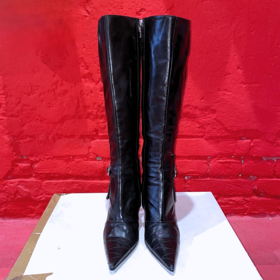 Vintage DIOR 2000's by John Galliano black leather knee high boots 39