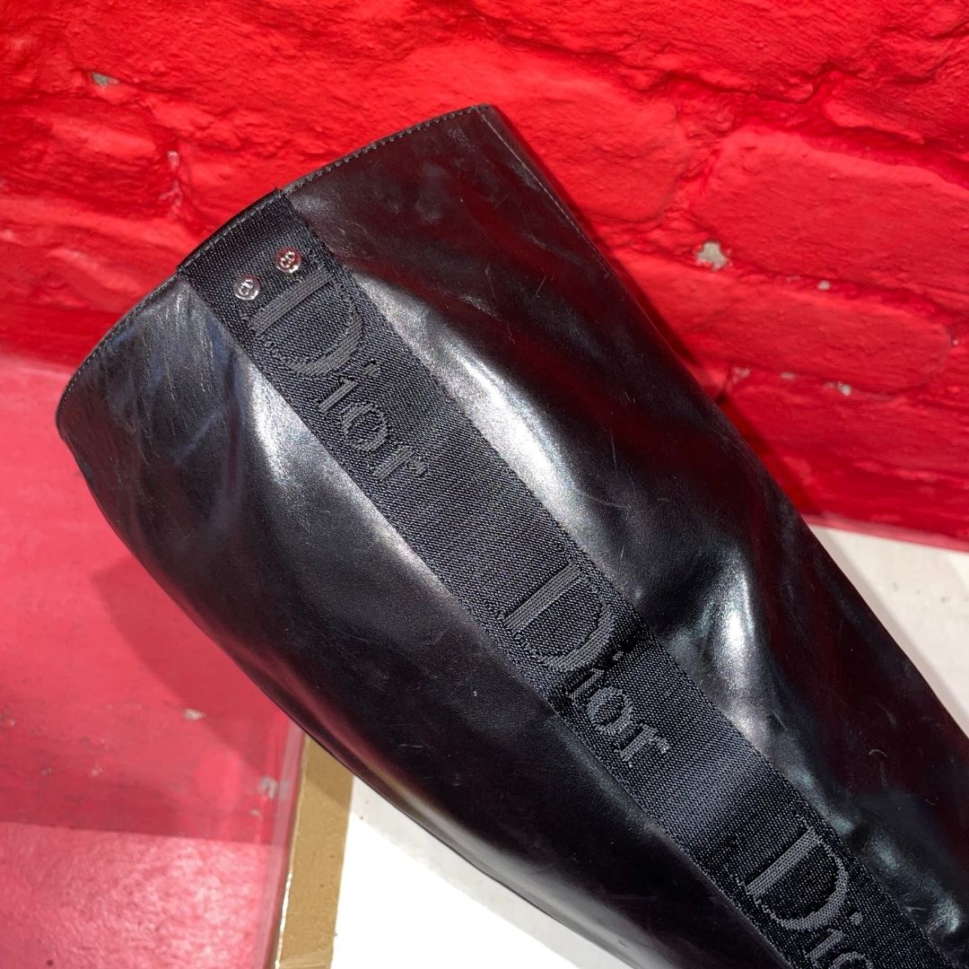 Vintage DIOR 2000's by John Galliano black leather knee high boots 39