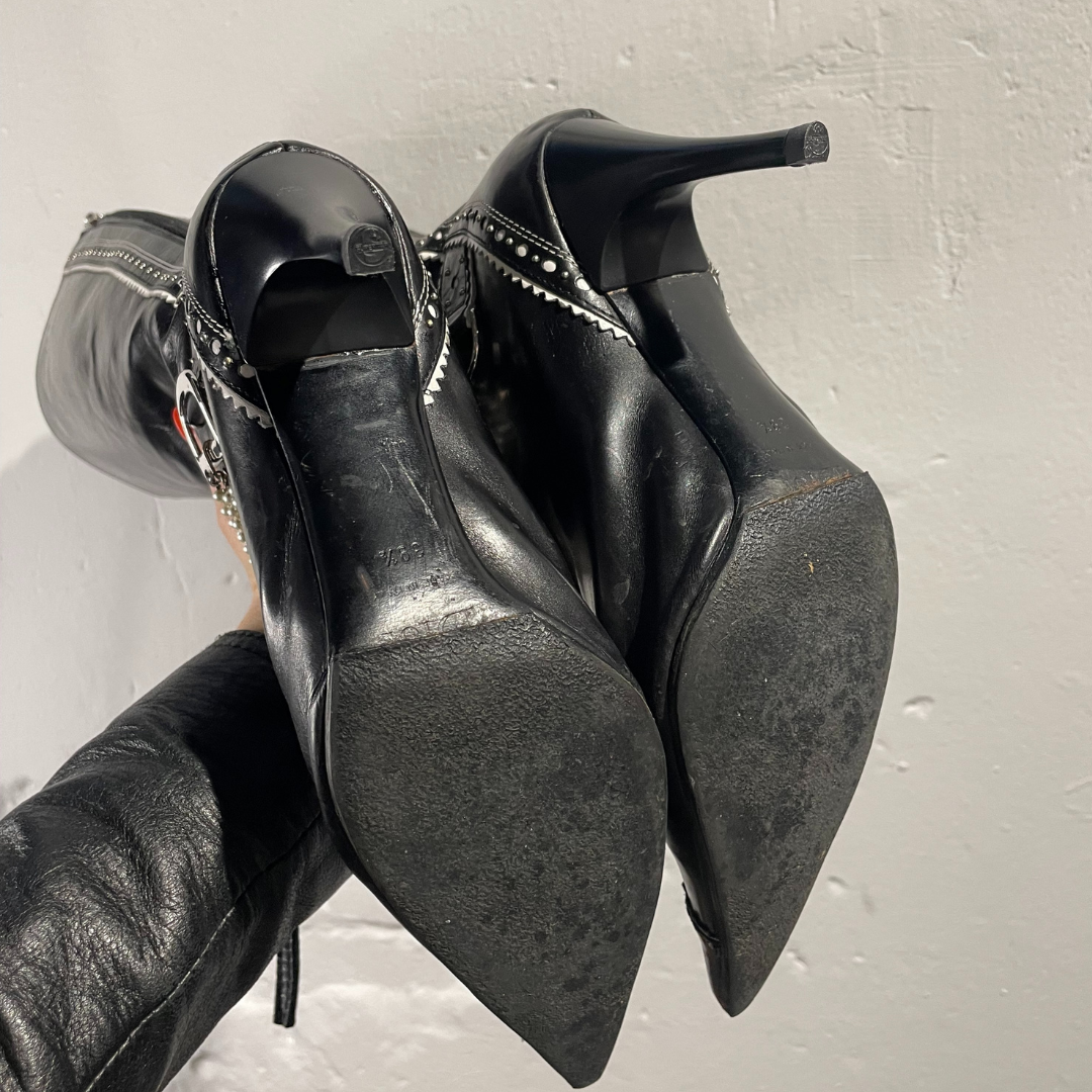 Vintage Dior 2000's zwarte leren laarzen met parels 39,5
