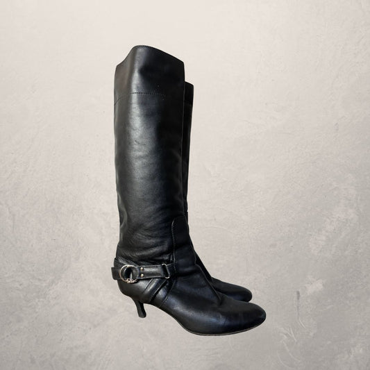 Vintage Dior black leather kneww high heeled boots 38.5
