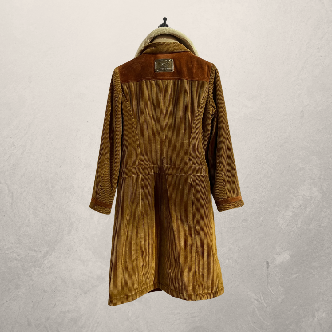 Vintage Dolce & Gabbana beige panel corduroy teddy collar coat M