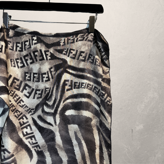 Vintage Fendi FF animal print silk scarf 55x55cm