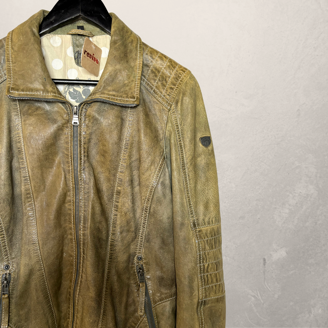 Vintage Gipsy bruin/groene leren jas S