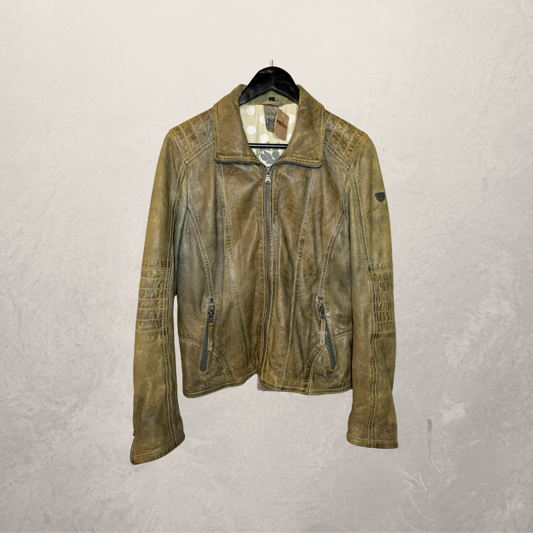 Vintage Gipsy bruin/groene leren jas S