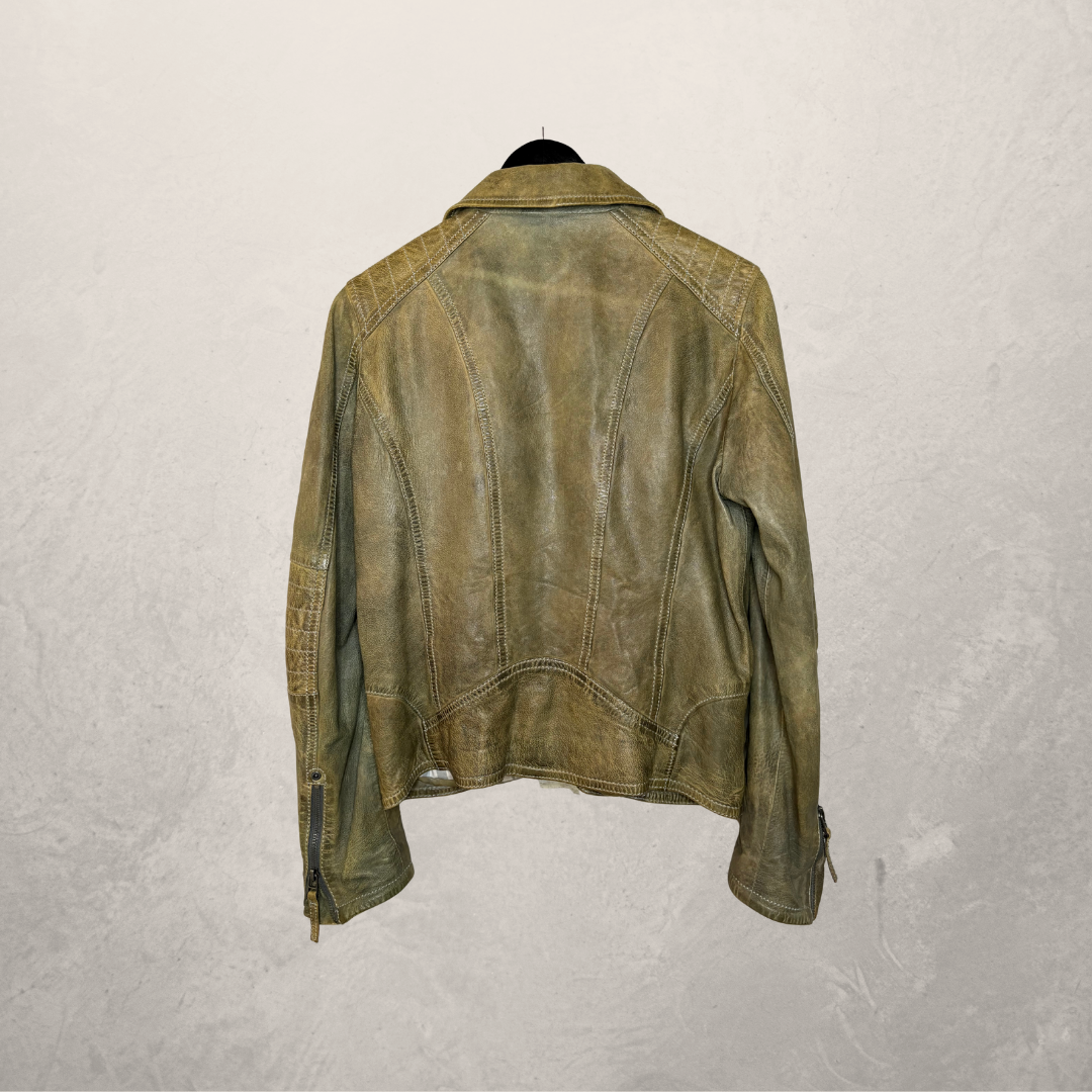 Vintage Gipsy bruin/groene leren jas S