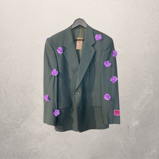 Vintage groen met lila bloemen blazer OS- By Holy Disco