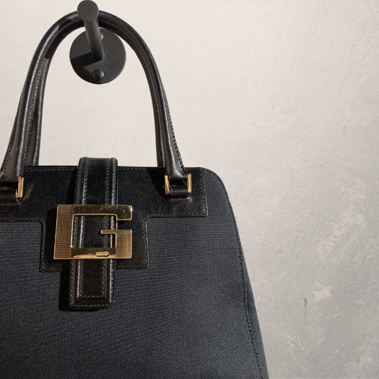 Vintage Gucci Jackie zwarte leren en canvas tote handtas - Met stofzak