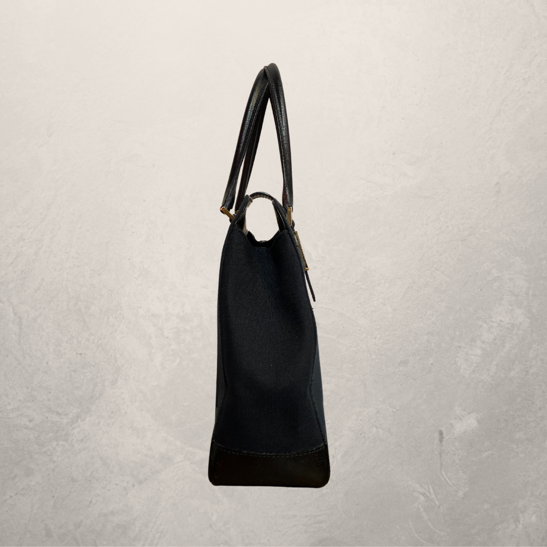 Vintage Gucci Jackie black leather and canvas tote hand bag- With dustbag