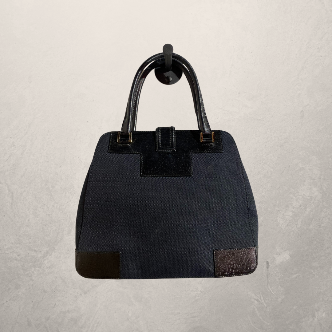 Vintage Gucci Jackie black leather and canvas tote hand bag- With dustbag