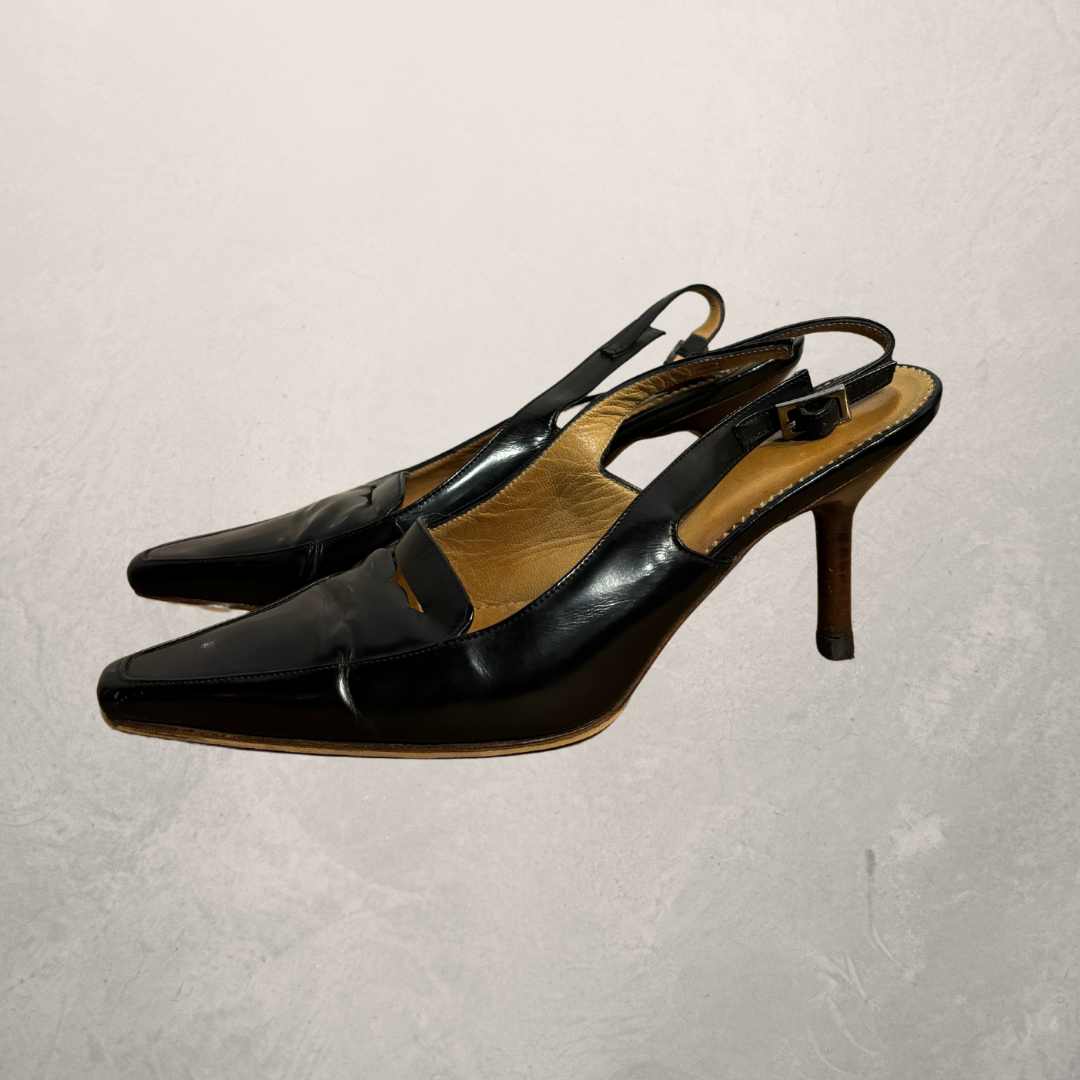 Vintage Gucci by Tom Ford zwarte leren puntige kitten heels 38.5
