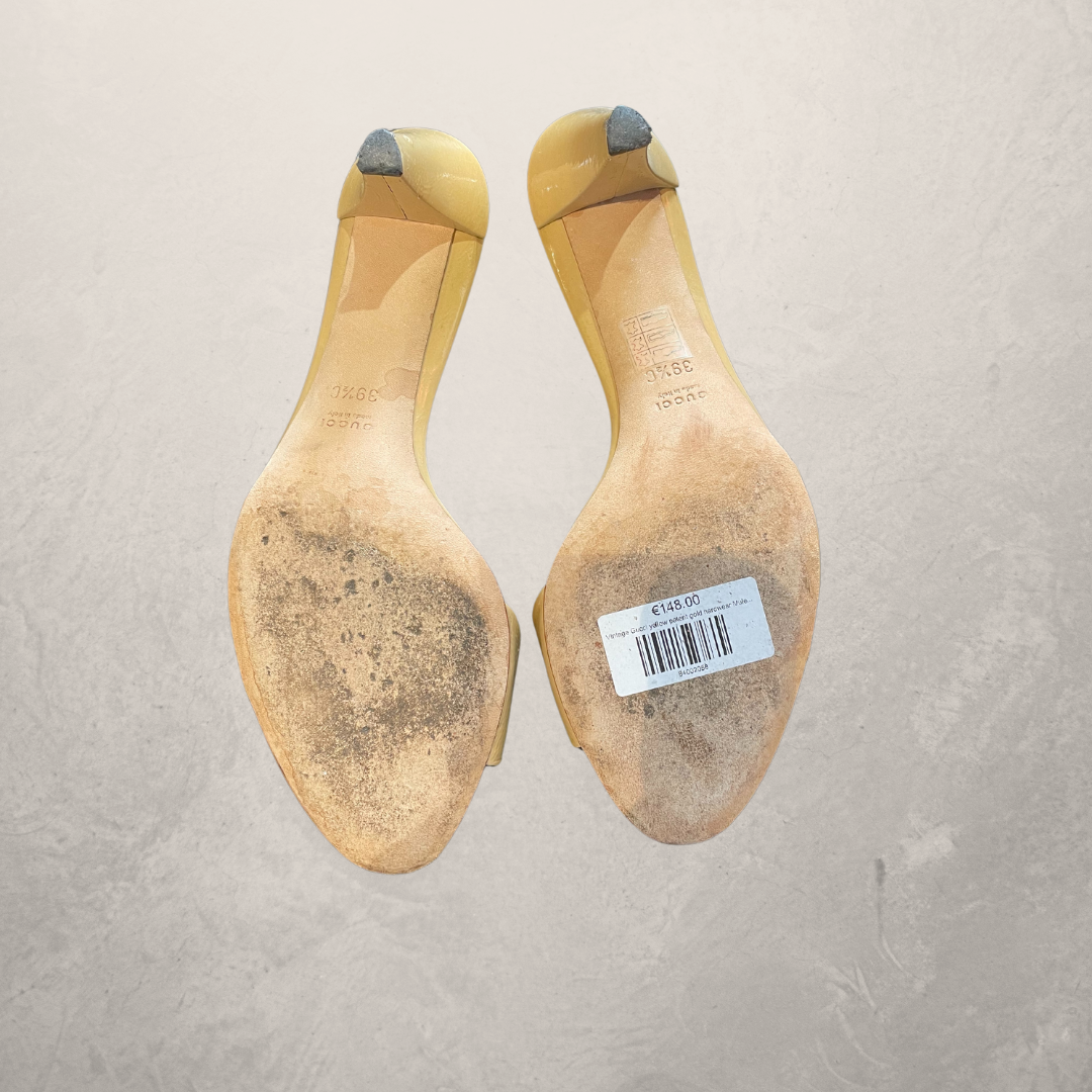 Vintage Gucci yellow patent gold hardwear Mules 39.5