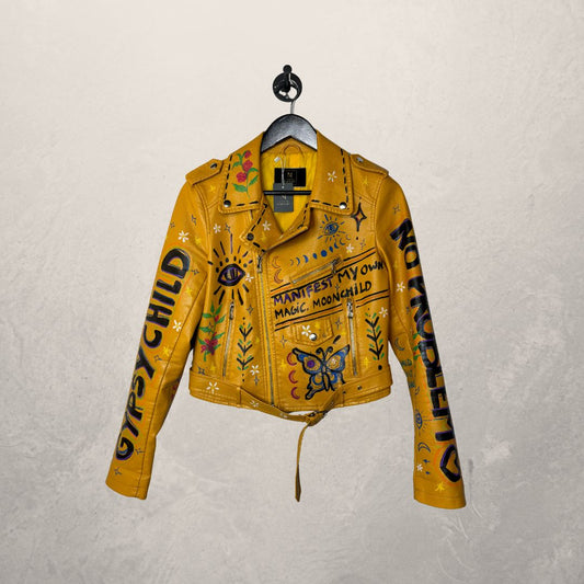 Vintage Handpainted yellow leather jacket S- by MARRART