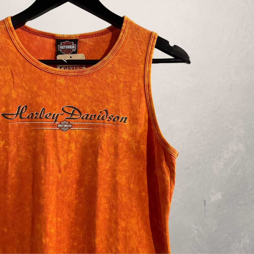 Vintage Harley Davidson orange tank top L