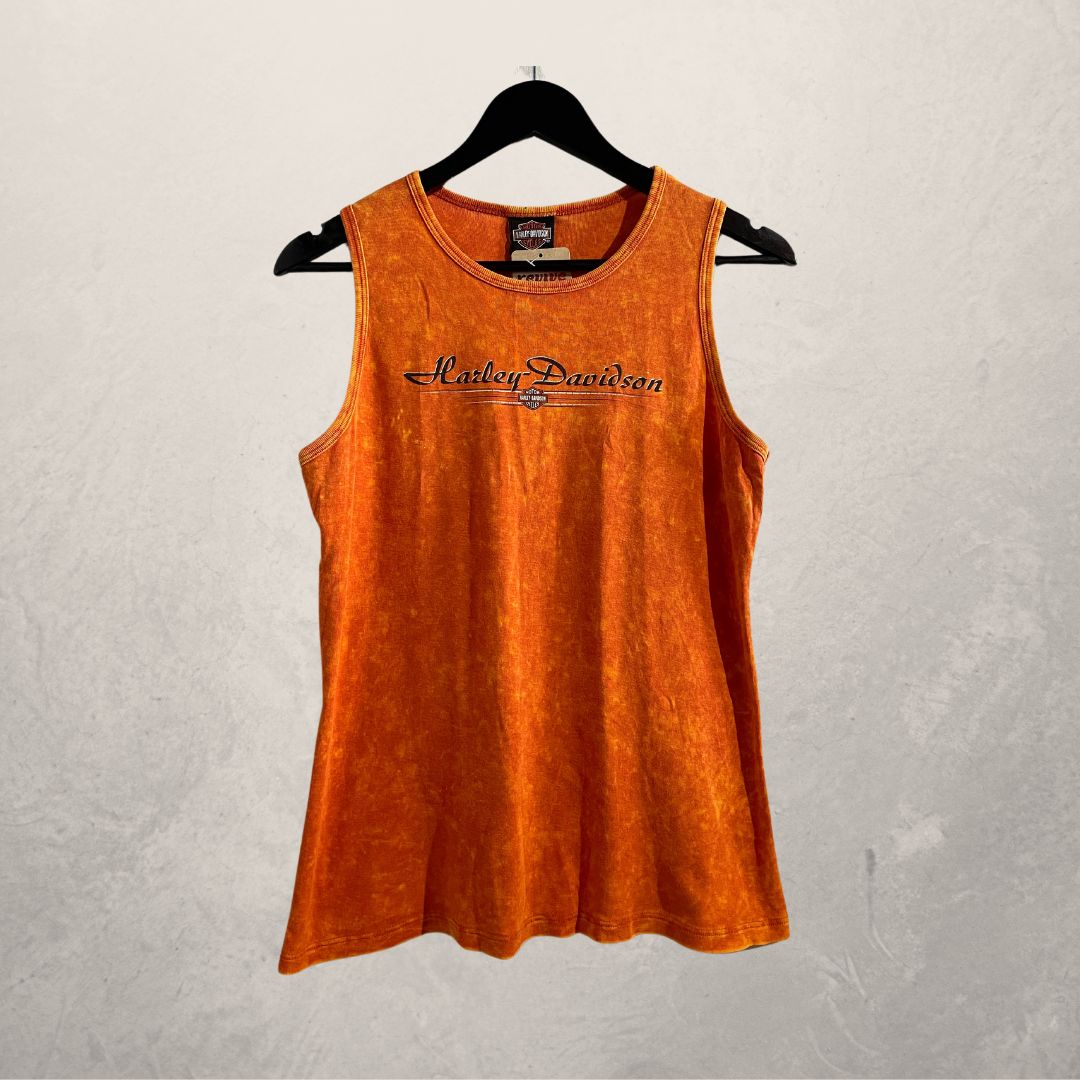 Vintage Harley Davidson orange tank top L