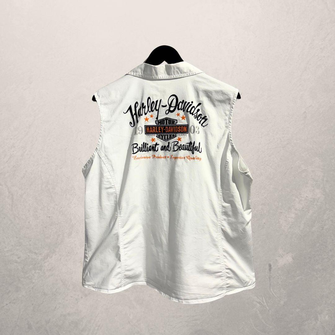 Vintage Harley Davidson wit mouwloos logo shirt L