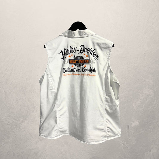 Vintage Harley Davidson wit mouwloos logo shirt L