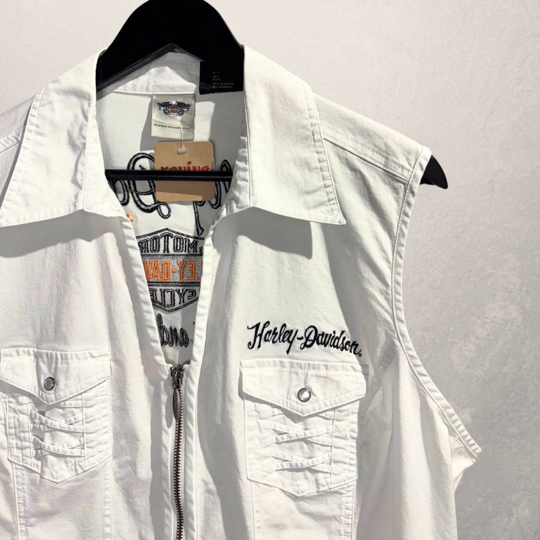 Vintage Harley Davidson wit mouwloos logo shirt L