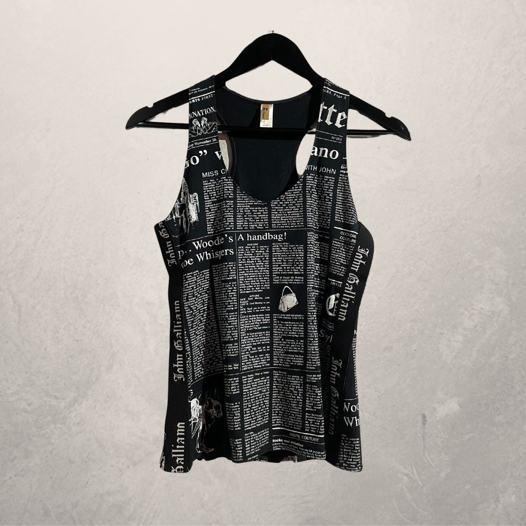 Vintage John Galliano zwarte tanktop met krantenprint S