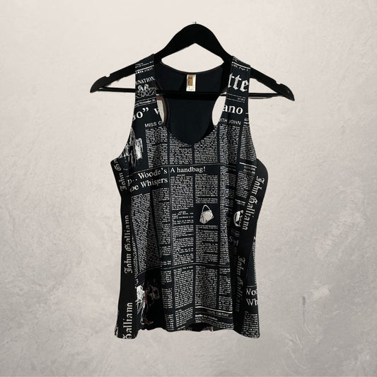 Vintage John Galliano black newspaper print tank top S