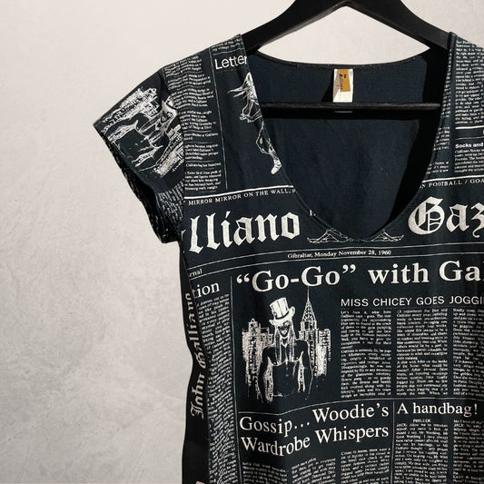 Vintage John Galliano black newspaper print top S