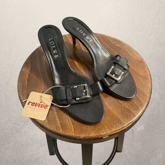 Vintage Loewe black buckle kitten heels 39.5