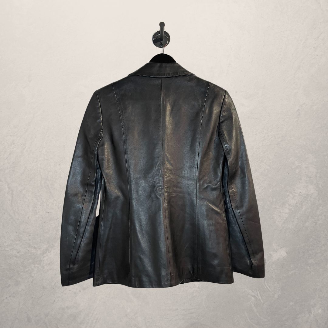 Vintage Loewe black leather fitted blazer 36/38