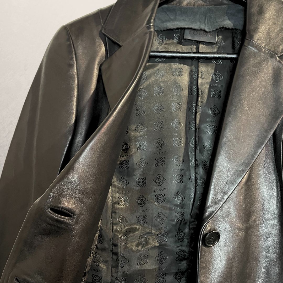 Vintage Loewe black leather fitted blazer 36/38