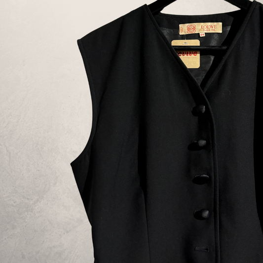 Vintage Loewe zwart getailleerd (100% wol) vesttop M