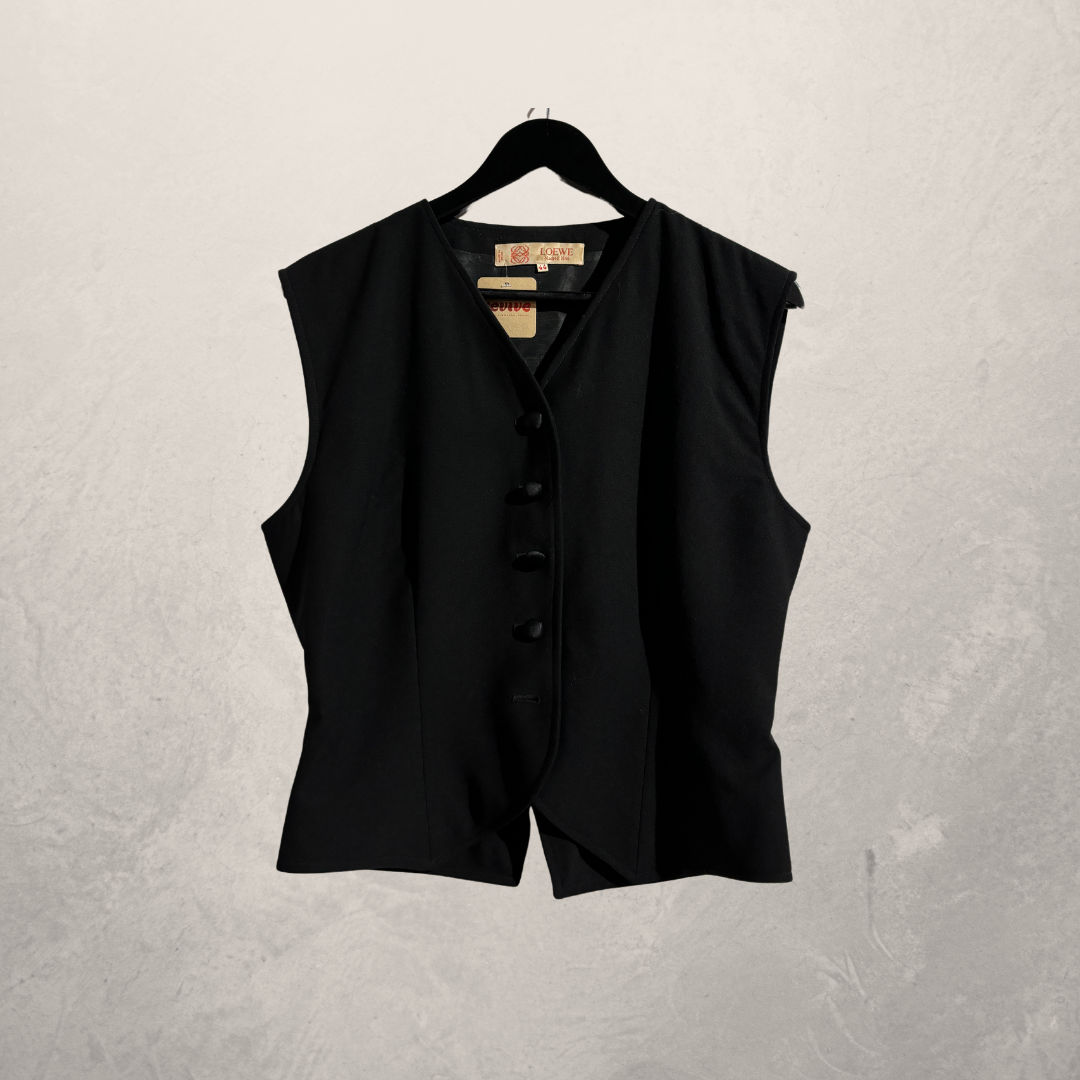 Vintage Loewe zwart getailleerd (100% wol) vesttop M