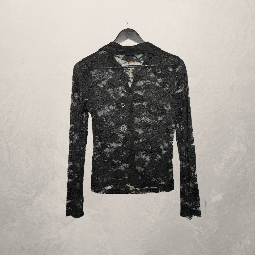 Vintage Orwell zwarte kanten blouse met knopen S