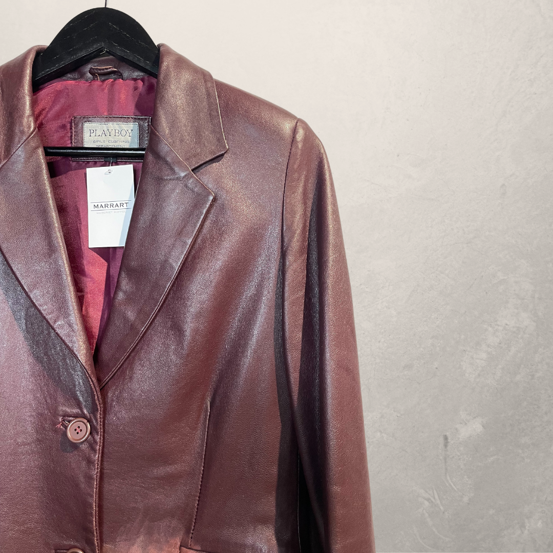 Vintage Playboy maroon painted lips leather jacket S - by @M.a.r.r.art