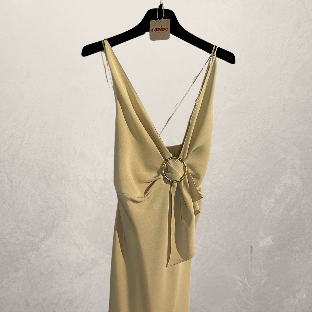 Vintage Prada beige silk dress gold embellishment 36