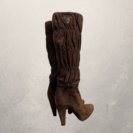 Vintage Prada brown suede heel boots 40