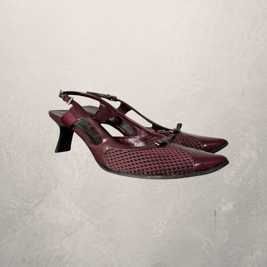 Vintage Prada burgundy mesh kitten heels 38.5 w/ box