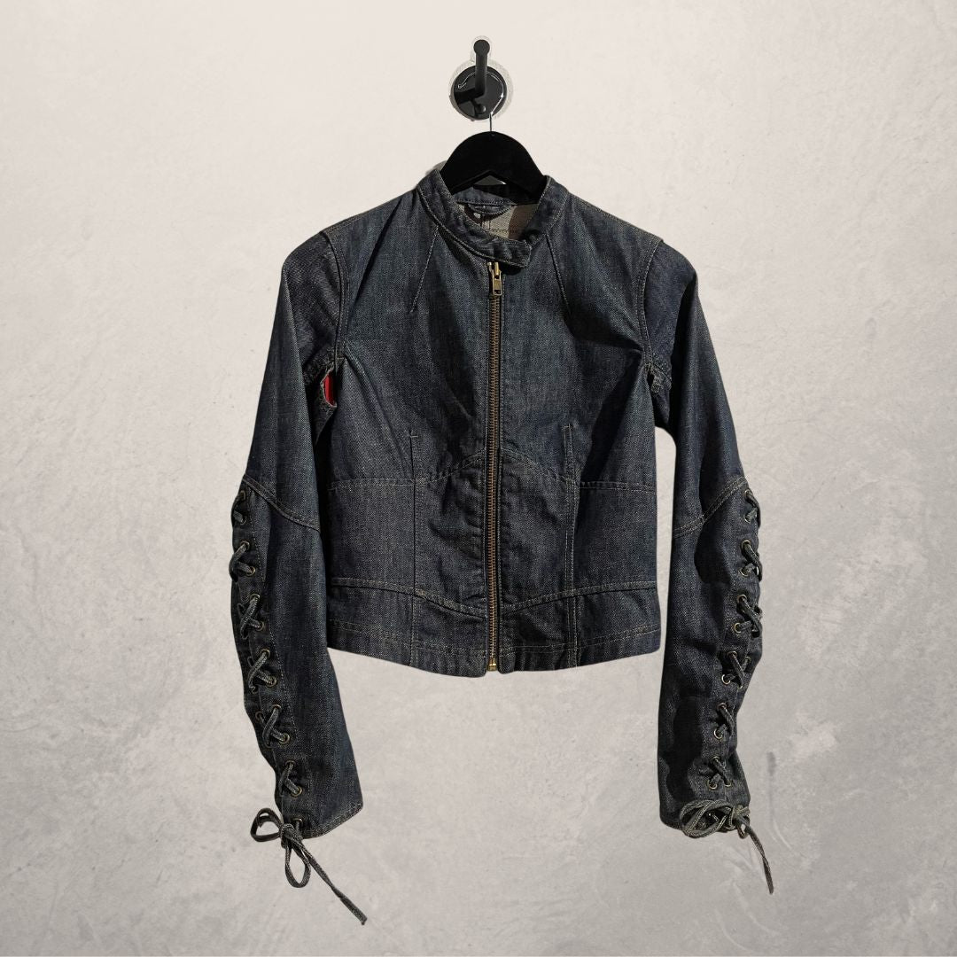Vintage Prada denim fitted zip up top XS/S