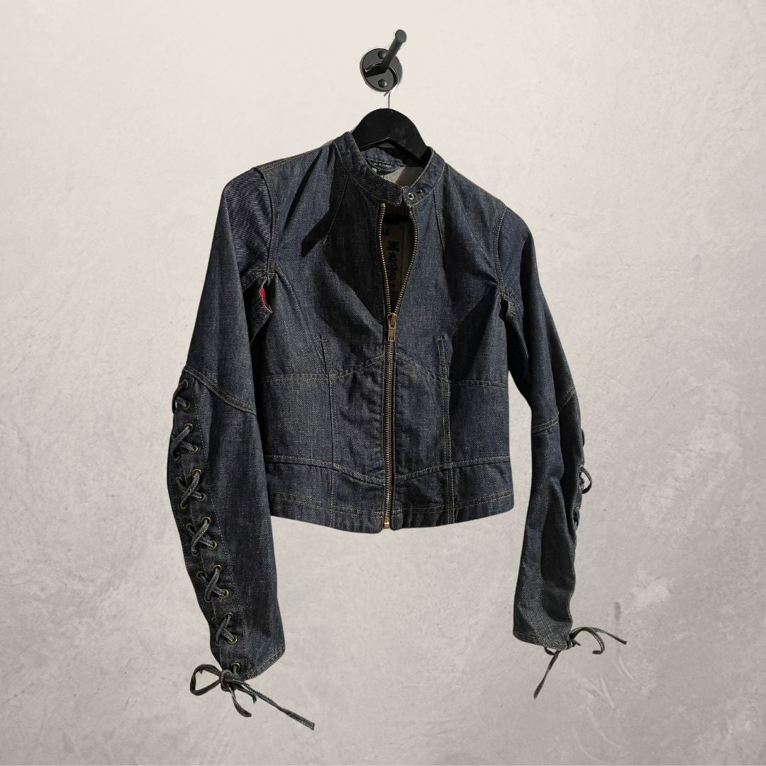 Vintage Prada denim fitted zip up top XS/S