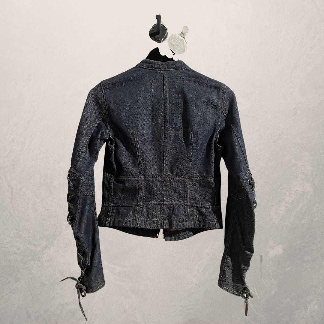 Vintage Prada denim fitted zip up top XS/S